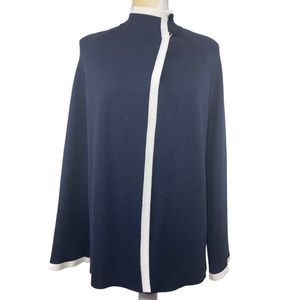 St John Black Knit Funnel Neck Long Sleeve Sweater with Ivory Trim Size 4